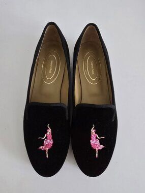Journey West Velvet Ballerina Embroidery Black Slip On Loafers 8 Shoes Ballet